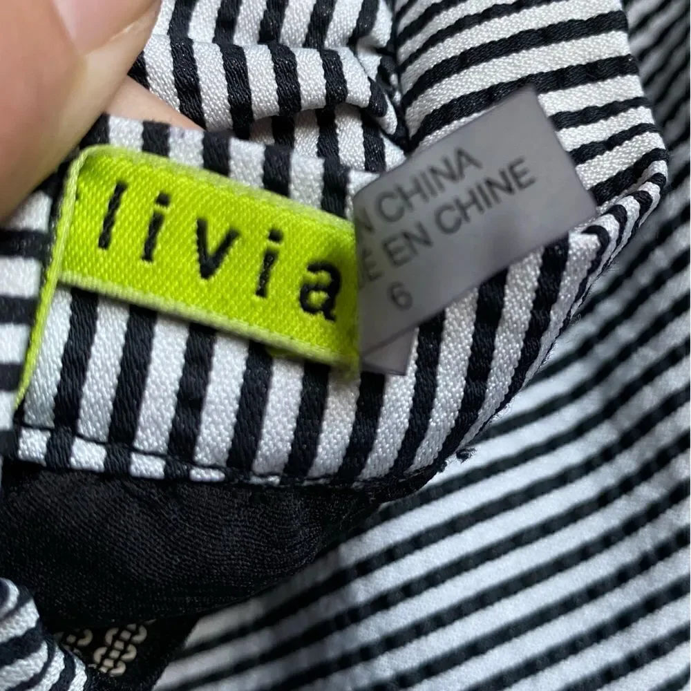 Alice + Olivia Francy’s Skirt Striped Mini Elastic Waist Zipped Back Lined‎ Sz 6